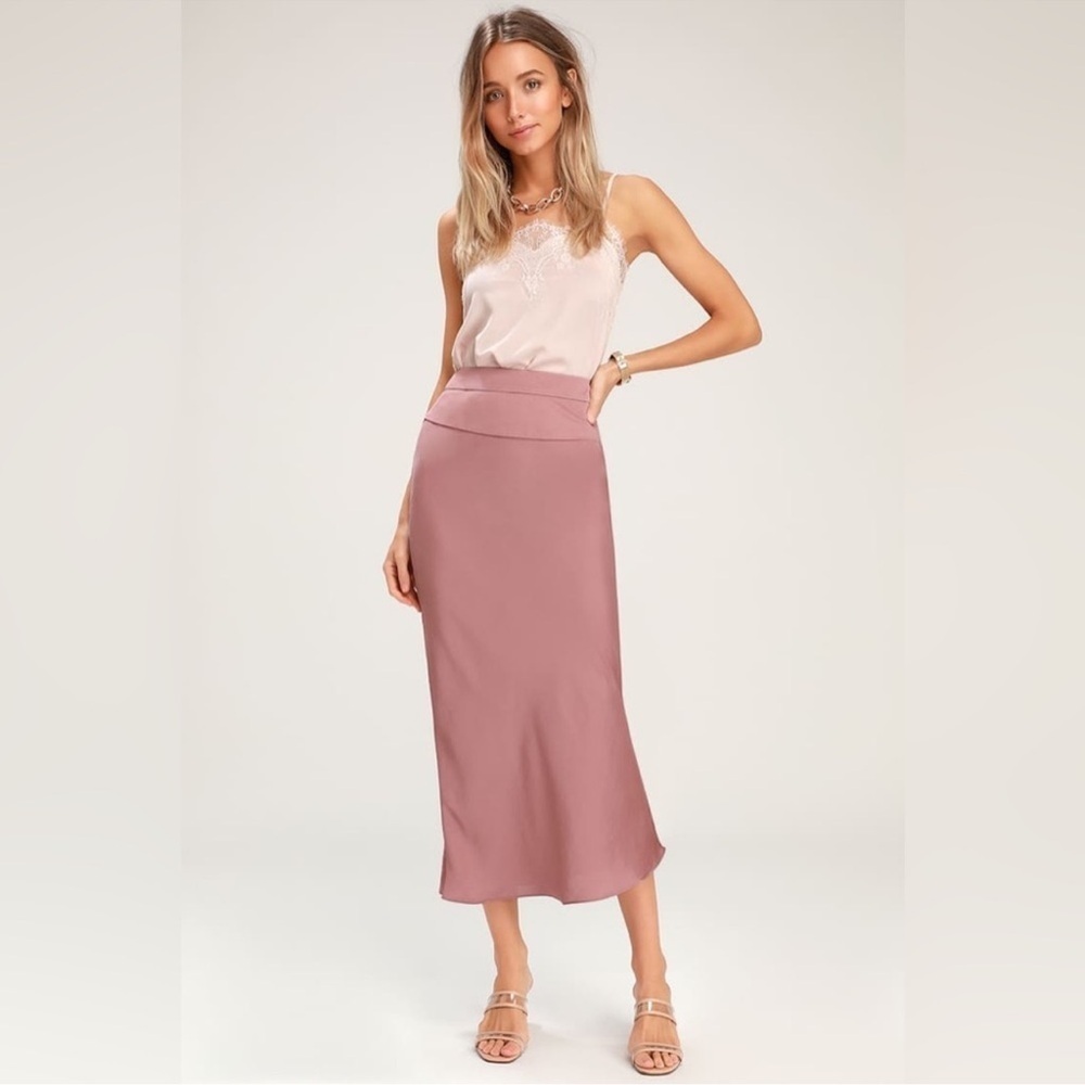 Free People Normani Bias Dusty Mauve Satin MIDI Skirt